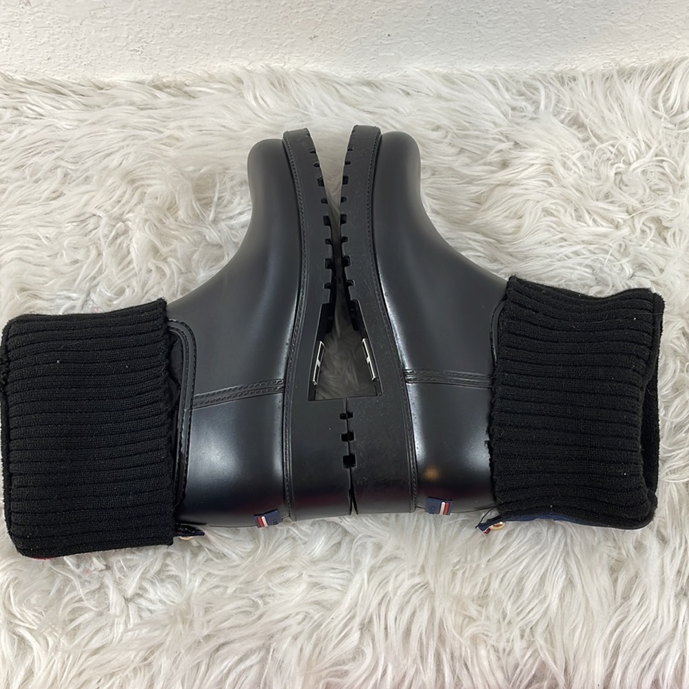 TOMMY HILFIGER TWSILVINA Rubber & Knit Cuff Lined Winter Black Rain Boots Size 9 - Picture 7 of 13